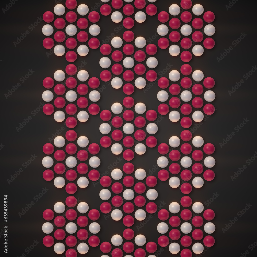 Poster pattern of red and white beads on black background. 3d rendering illustration