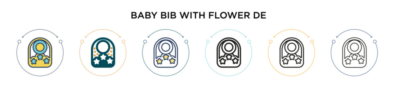 Baby bib with flower design icon in filled, thin line, outline and stroke style. Vector illustration of two colored and black baby bib with flower design vector icons designs can be used for mobile,