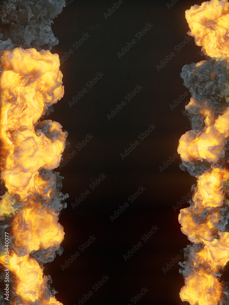 Poster fire explosions. dark smoke isolated on black background. abstract background. 3d rendering digital 
