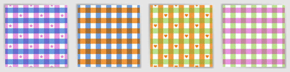 Buffalo check seamless pattern collection. Simple gingham checkered plaid textile print