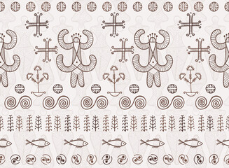 Pagan woman copper age symbol endless ornament. Beautiful romanian ethnic vector.