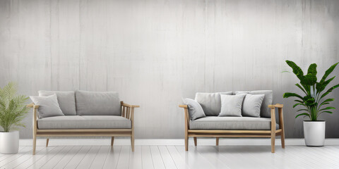 Sofa and vase decoration indoor studio room concept for background with minimalist blank wall space display