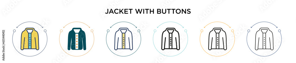 Poster jacket with buttons icon in filled, thin line, outline and stroke style. vector illustration of two 