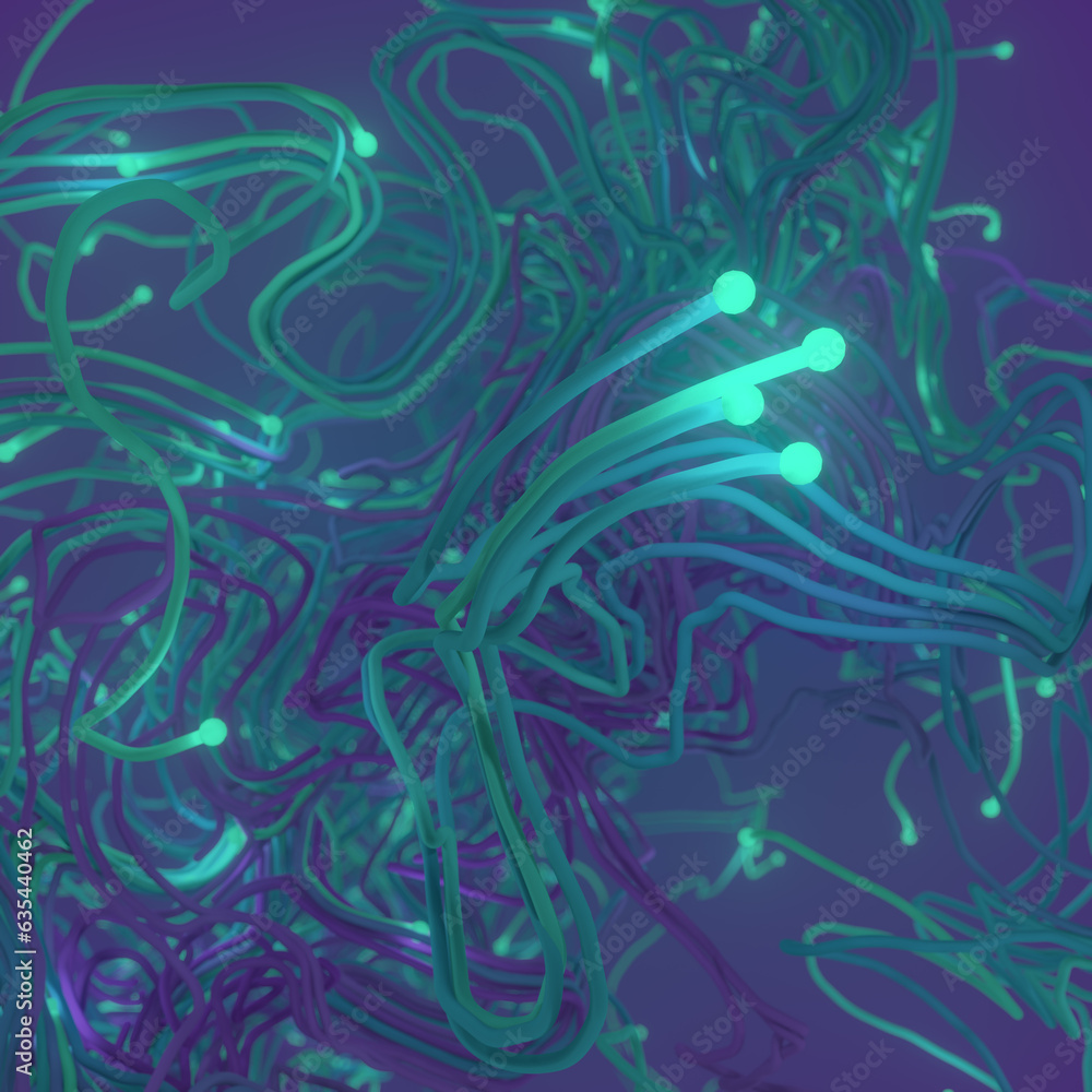 Poster Abstract intertwining pattern of neon line swirls. Modern background. 3d rendering digital illustration