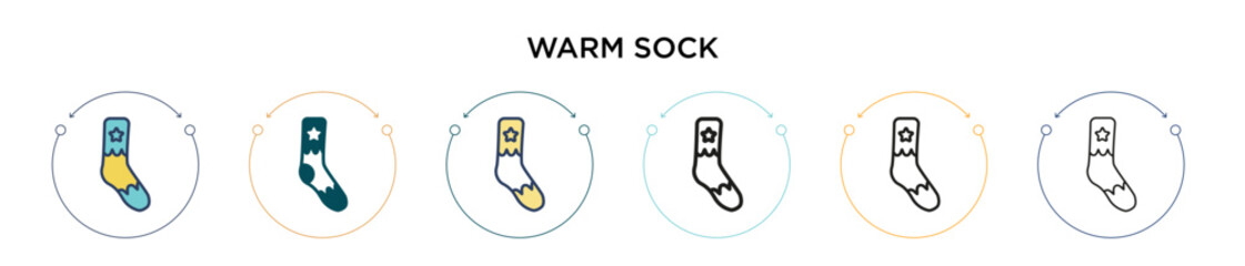 Warm sock icon in filled, thin line, outline and stroke style. Vector illustration of two colored and black warm sock vector icons designs can be used for mobile, ui, web