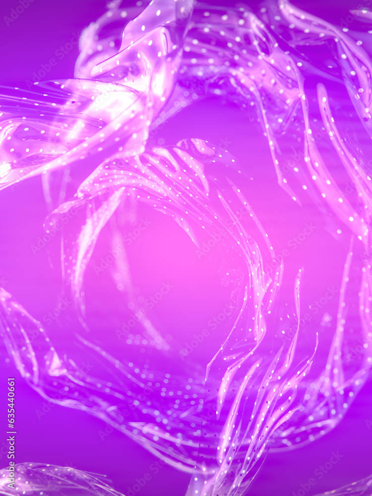 Poster background with wiggling rings of translucent plastic covered in a polka dot pattern. 3d rendering d