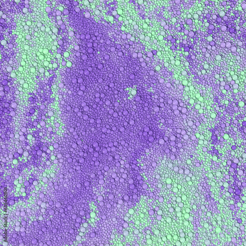 Poster Flows of neon colored particles mixing on the surface. 3d rendering abstract background. Digital illustration