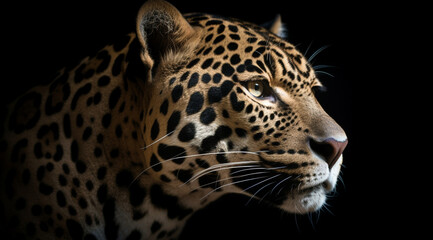 Fototapeta na wymiar Leopard on a black background, created with Generative AI technology.