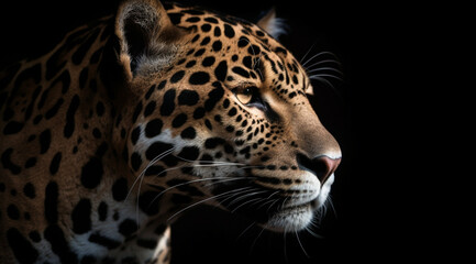 Fototapeta na wymiar Leopard on a black background, created with Generative AI technology.