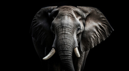 Fototapeta na wymiar Elephant on a black background, created with Generative AI technology.