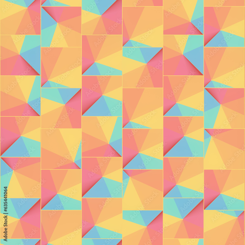 Poster Geometric background with fancy stepped gradient. Bright abstract digital illustration. 3d rendering