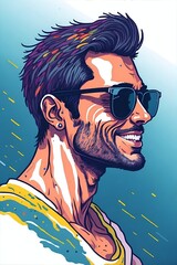 Man with sunglasses. AI generated illustration