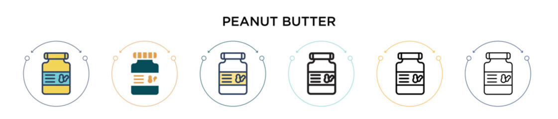 Peanut butter icon in filled, thin line, outline and stroke style. Vector illustration of two colored and black peanut butter vector icons designs can be used for mobile, ui, web