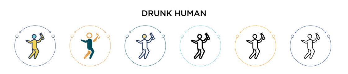 Drunk human icon in filled, thin line, outline and stroke style. Vector illustration of two colored and black drunk human vector icons designs can be used for mobile, ui, web