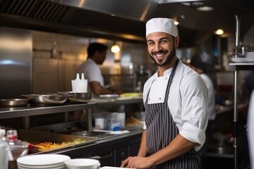 Male chef serving in the kitchen