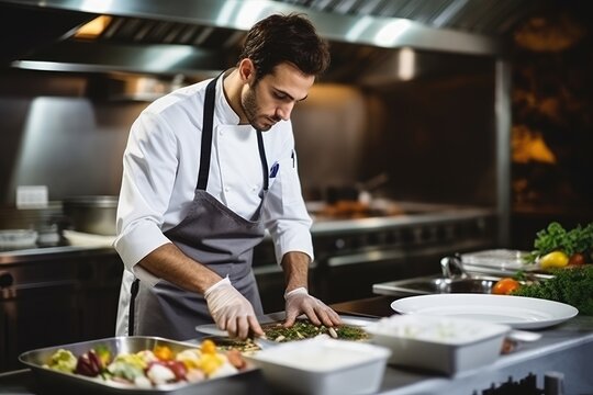 Male chef serving in the kitchen