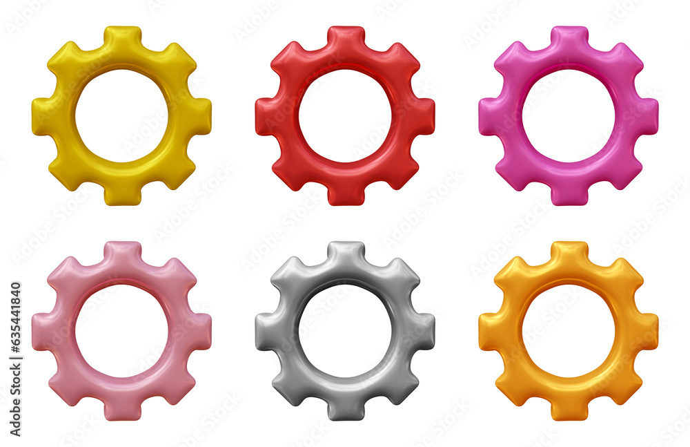 Poster set of gear setting icon isolated on transparent background in 3d rendering for repair, optimizing, 