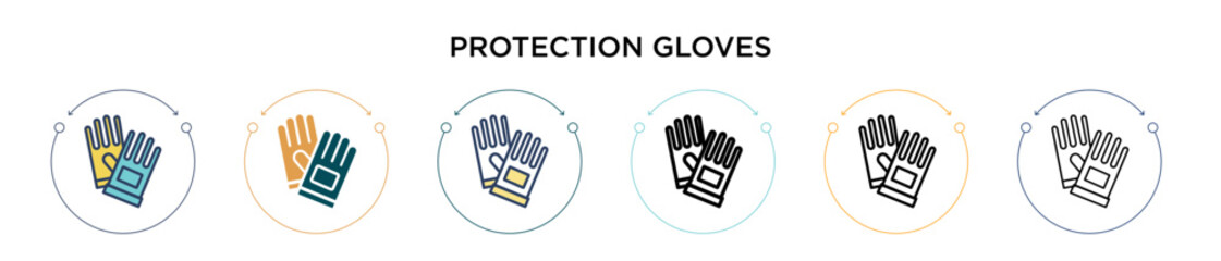 Obraz premium Protection gloves icon in filled, thin line, outline and stroke style. Vector illustration of two colored and black protection gloves vector icons designs can be used for mobile, ui, web