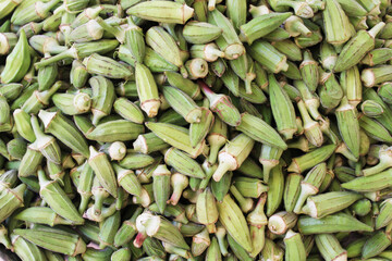 fresh green okra in turkey market