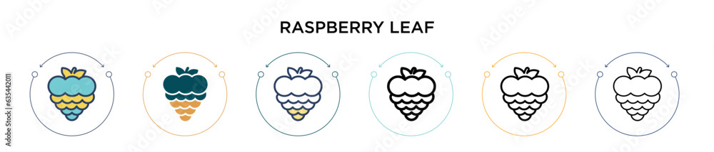 Poster raspberry leaf icon in filled, thin line, outline and stroke style. vector illustration of two color