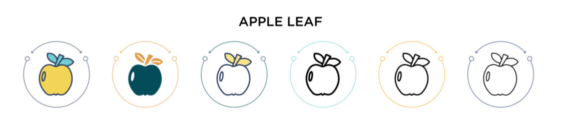 Apple leaf icon in filled, thin line, outline and stroke style. Vector illustration of two colored and black apple leaf vector icons designs can be used for mobile, ui, web