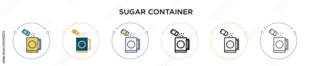 Poster sugar container icon in filled, thin line, outline and stroke style. vector illustration of two colo
