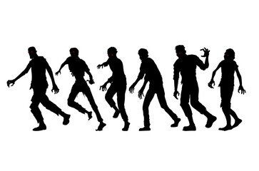 Silhouette Vector zombie group running and walking forward on white background. Illustration about the monsters crowd form virus outbreak.