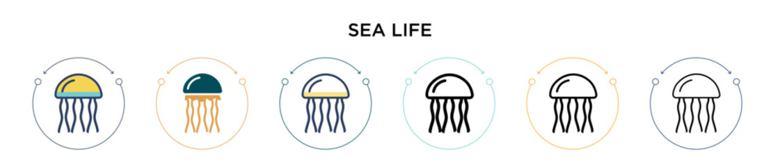 Sea life icon in filled, thin line, outline and stroke style. Vector illustration of two colored and black sea life vector icons designs can be used for mobile, ui, web