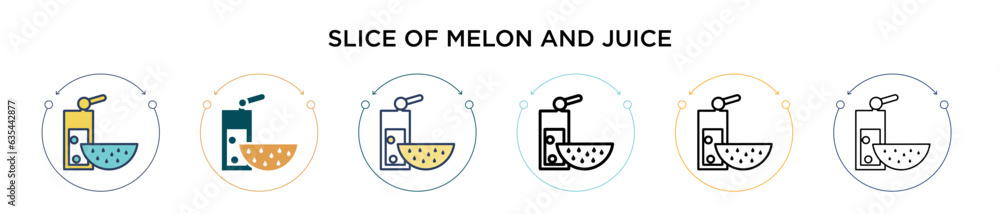 Aufkleber slice of melon and juice icon in filled, thin line, outline and stroke style. vector illustration of