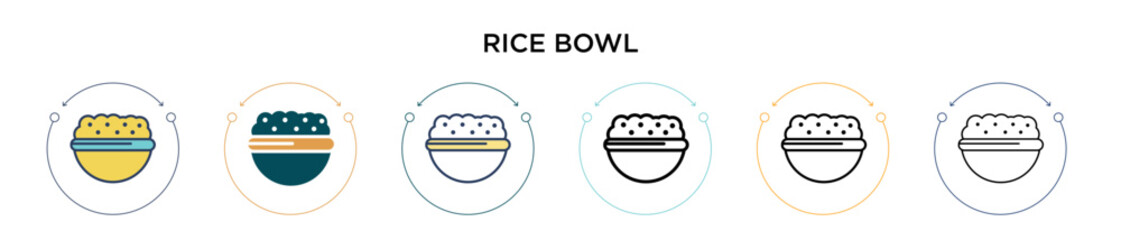Rice bowl icon in filled, thin line, outline and stroke style. Vector illustration of two colored and black rice bowl vector icons designs can be used for mobile, ui, web