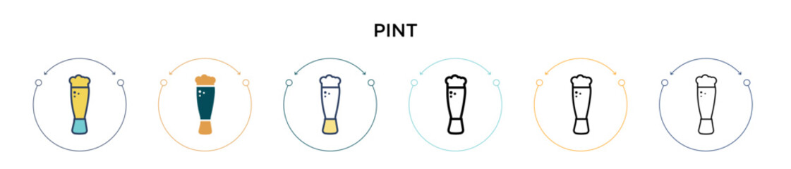 Pint icon in filled, thin line, outline and stroke style. Vector illustration of two colored and black pint vector icons designs can be used for mobile, ui, web