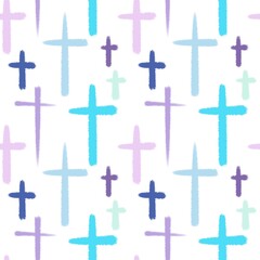 Christian picture on the theme of crista. Pattern of crosses in delicate shades of blue, cross, religion, baptism.