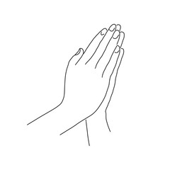 Drawing a continuous line of prayer hand, line style and drawn vector illustrations. A Christian picture on the subject of prayer 