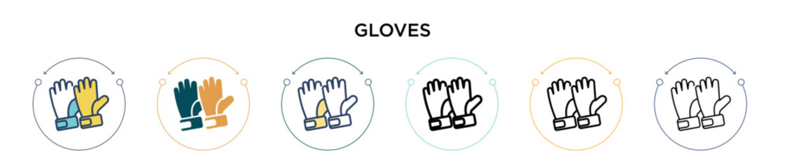 Obraz premium Gloves icon in filled, thin line, outline and stroke style. Vector illustration of two colored and black gloves vector icons designs can be used for mobile, ui, web