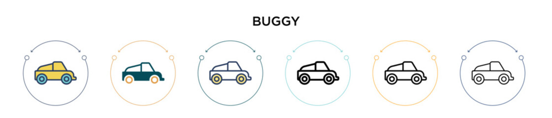 Buggy icon in filled, thin line, outline and stroke style. Vector illustration of two colored and black buggy vector icons designs can be used for mobile, ui, web