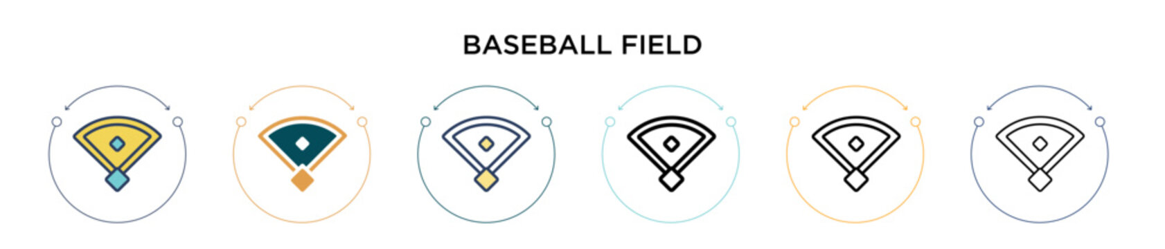 Baseball field icon in filled, thin line, outline and stroke style. Vector illustration of two colored and black baseball field vector icons designs can be used for mobile, ui, web