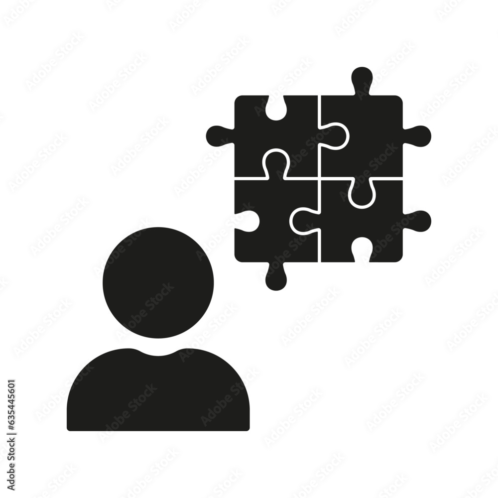 Aufkleber puzzle matching and person brainstorming silhouette icon. problem solving glyph pictogram. team buil