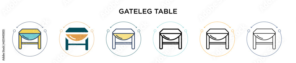 Poster gateleg table icon in filled, thin line, outline and stroke style. vector illustration of two colore