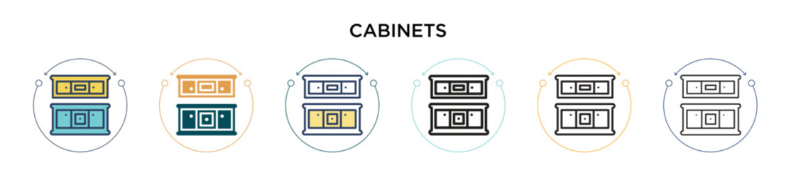 Cabinets icon in filled, thin line, outline and stroke style. Vector illustration of two colored and black cabinets vector icons designs can be used for mobile, ui, web