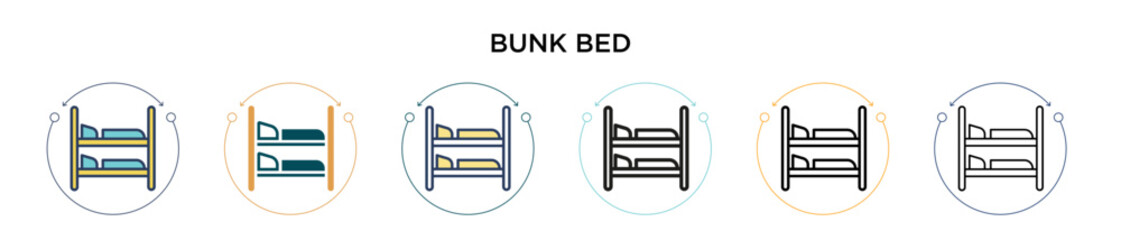 Bunk bed icon in filled, thin line, outline and stroke style. Vector illustration of two colored and black bunk bed vector icons designs can be used for mobile, ui, web
