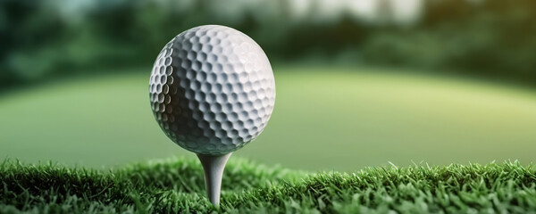 Golf ball on golf course background. Copy space