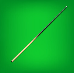Billiard cues on green background. Snooker sports equipment. Vintage pool cue. Vector