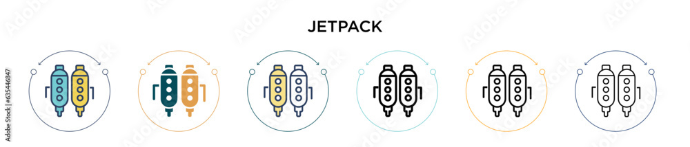 Poster jetpack icon in filled, thin line, outline and stroke style. vector illustration of two colored and 