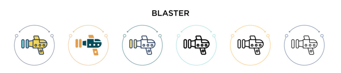 Blaster icon in filled, thin line, outline and stroke style. Vector illustration of two colored and black blaster vector icons designs can be used for mobile, ui, web