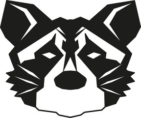 Graphic stylish image of a muzzle of a raccoon for logo. Raccoon head icon or logo element, black and white  illustration.