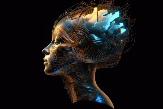 Girl with colorful hair abstract illustration - Generative AI.