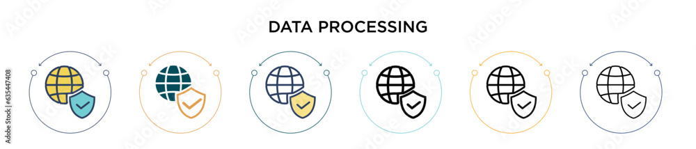Poster data processing icon in filled, thin line, outline and stroke style. vector illustration of two colo