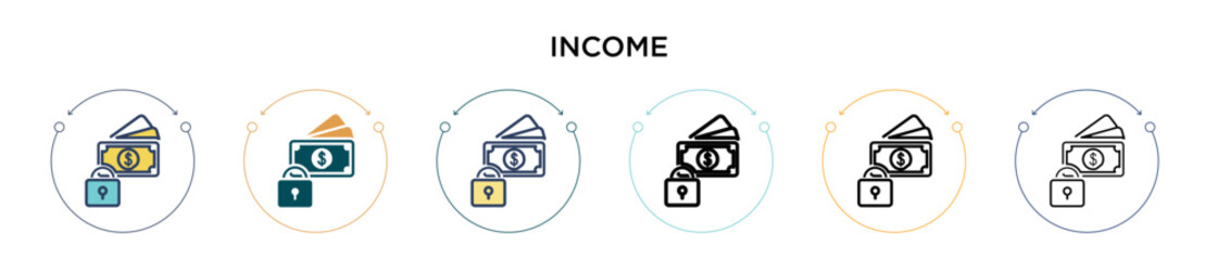 Naklejka premium Income icon in filled, thin line, outline and stroke style. Vector illustration of two colored and black income vector icons designs can be used for mobile, ui, web