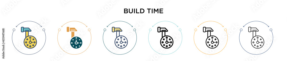 Poster build time icon in filled, thin line, outline and stroke style. vector illustration of two colored a