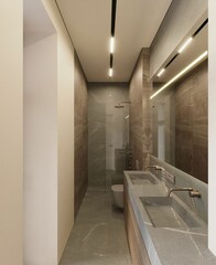 3D visualization of a modern bathroom interior. Shower zone. Modern interior